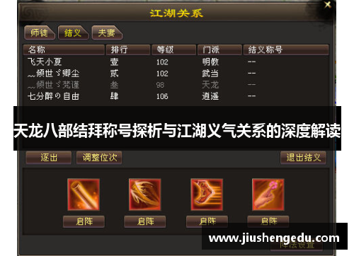 天龙八部结拜称号探析与江湖义气关系的深度解读 天龙八部结拜称号探析与江湖义气关系的深度解读